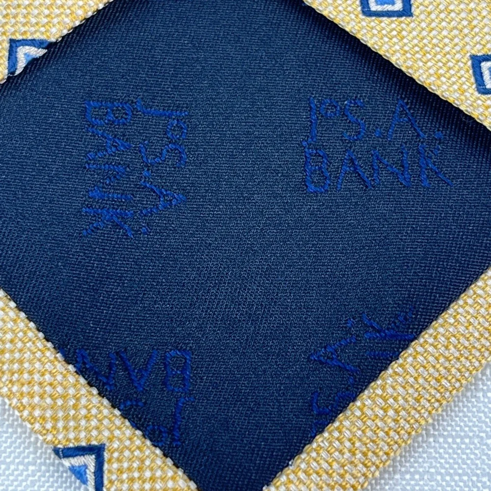 Jos. A.Bank Tie Mens Yellow Navy Blue Geometric Square Silk Executive Collection